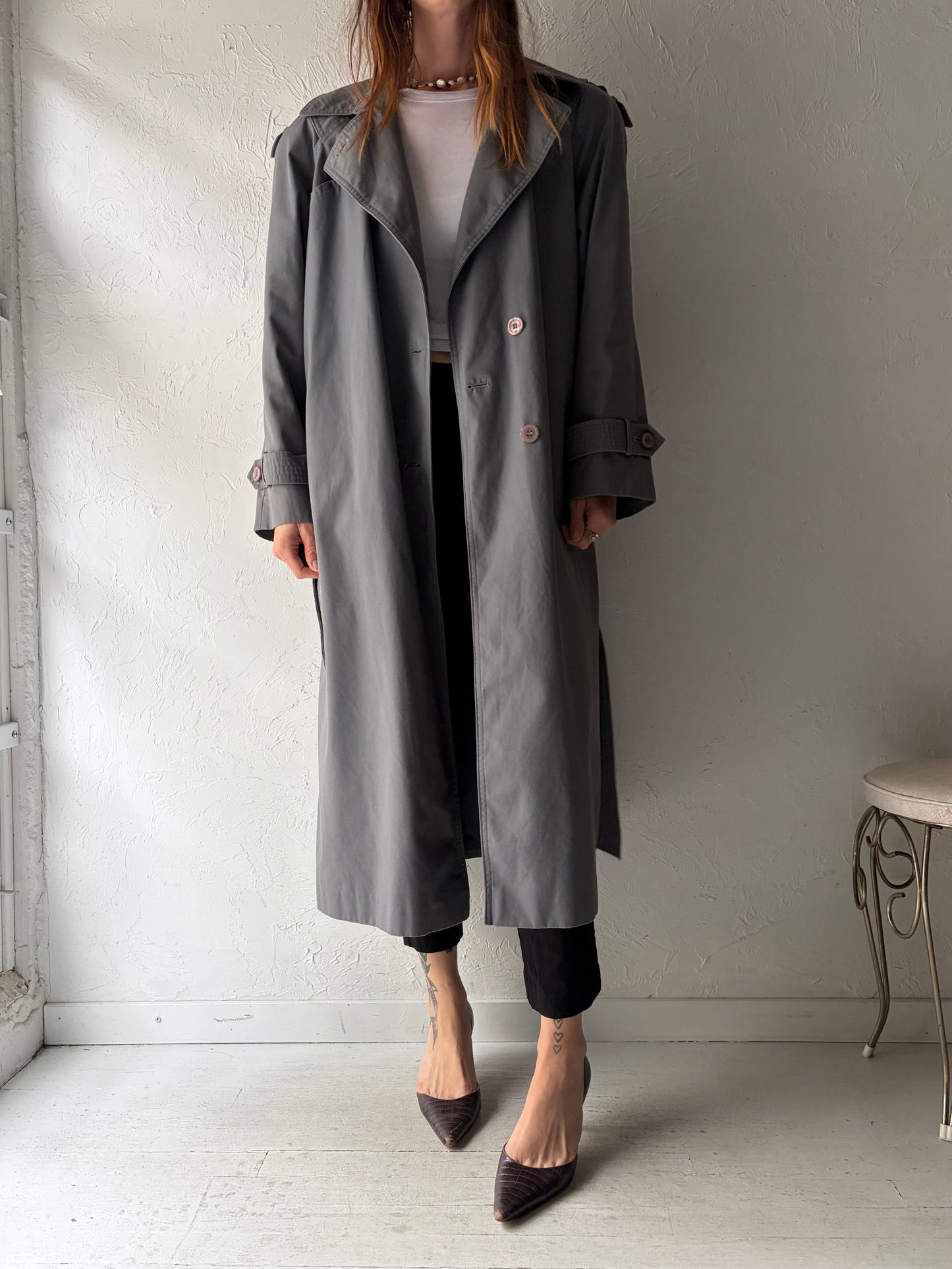 80s 'Sears Tradition' Gray Trench Coat / Large