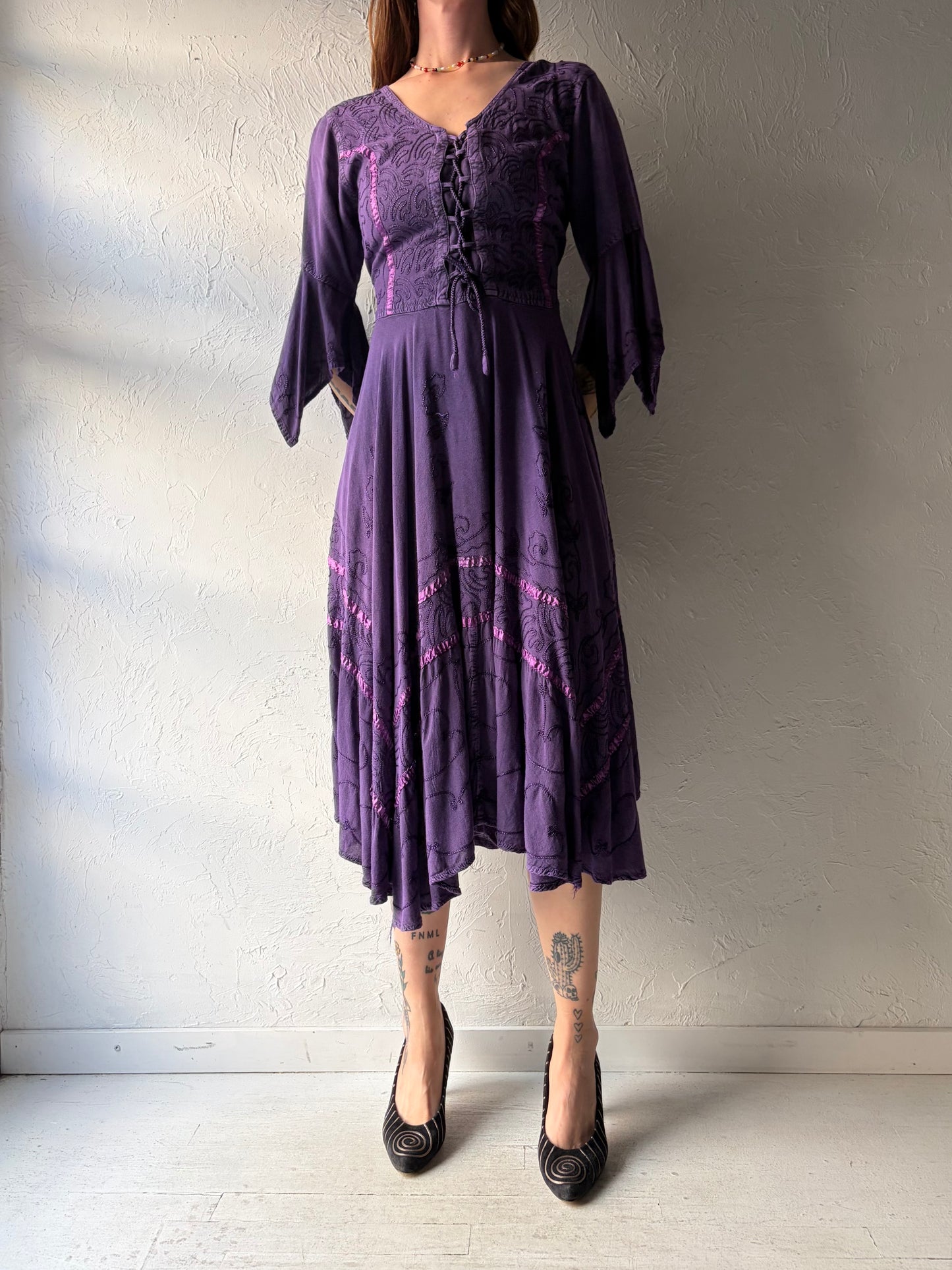 Vintage Purple Fairy Core Hippie Midi Dress / Medium