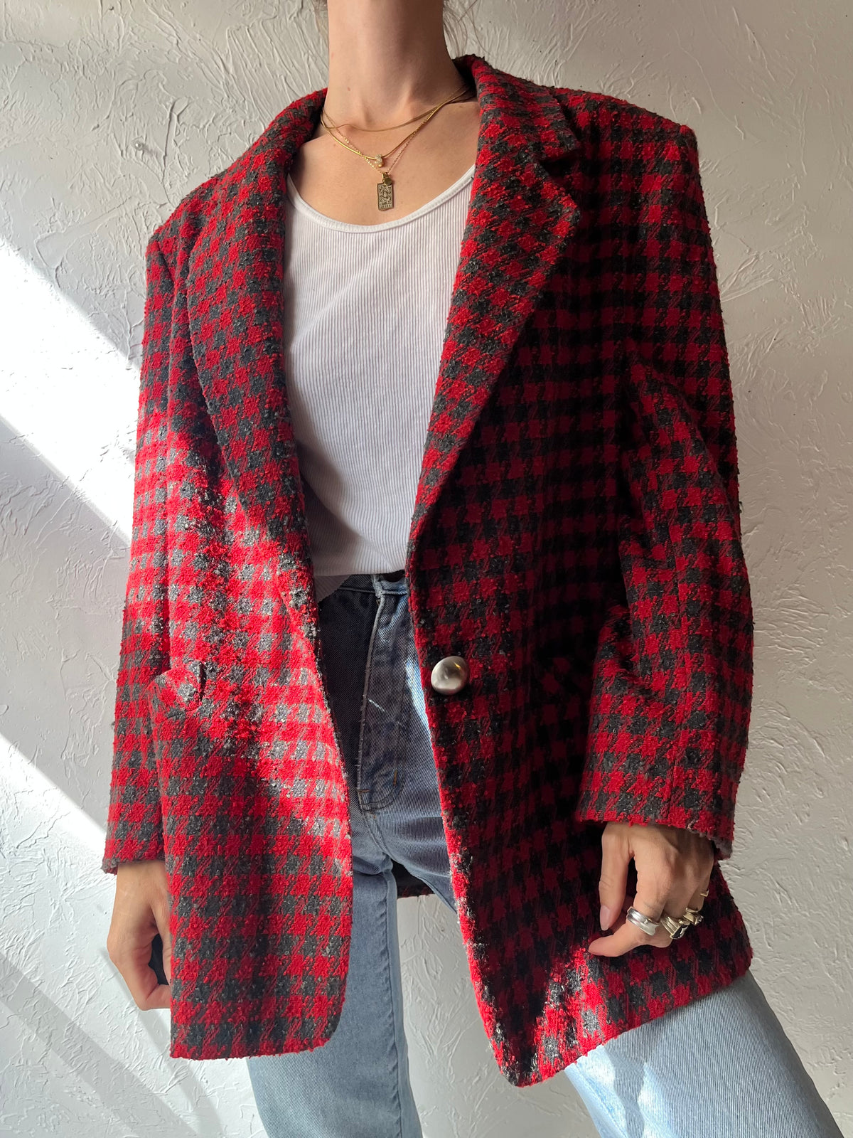 90s 'Adriana' Oversized Herringbone Blazer Jacket / Large