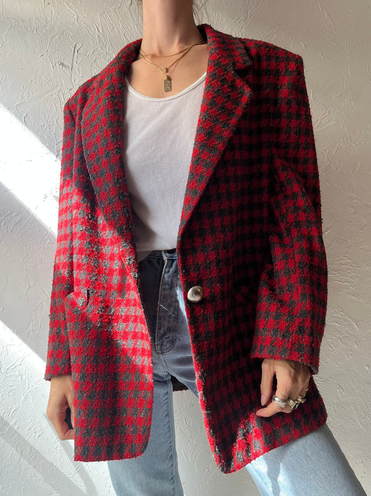 90s 'Adriana' Oversized Herringbone Blazer Jacket / Large
