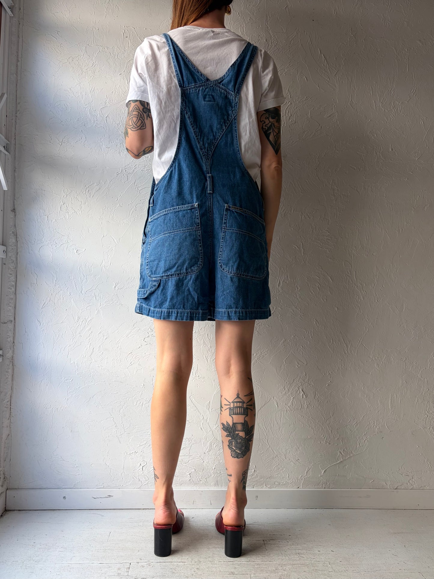 90s 'Calvin Klein' Denim Overall Shorts / Medium