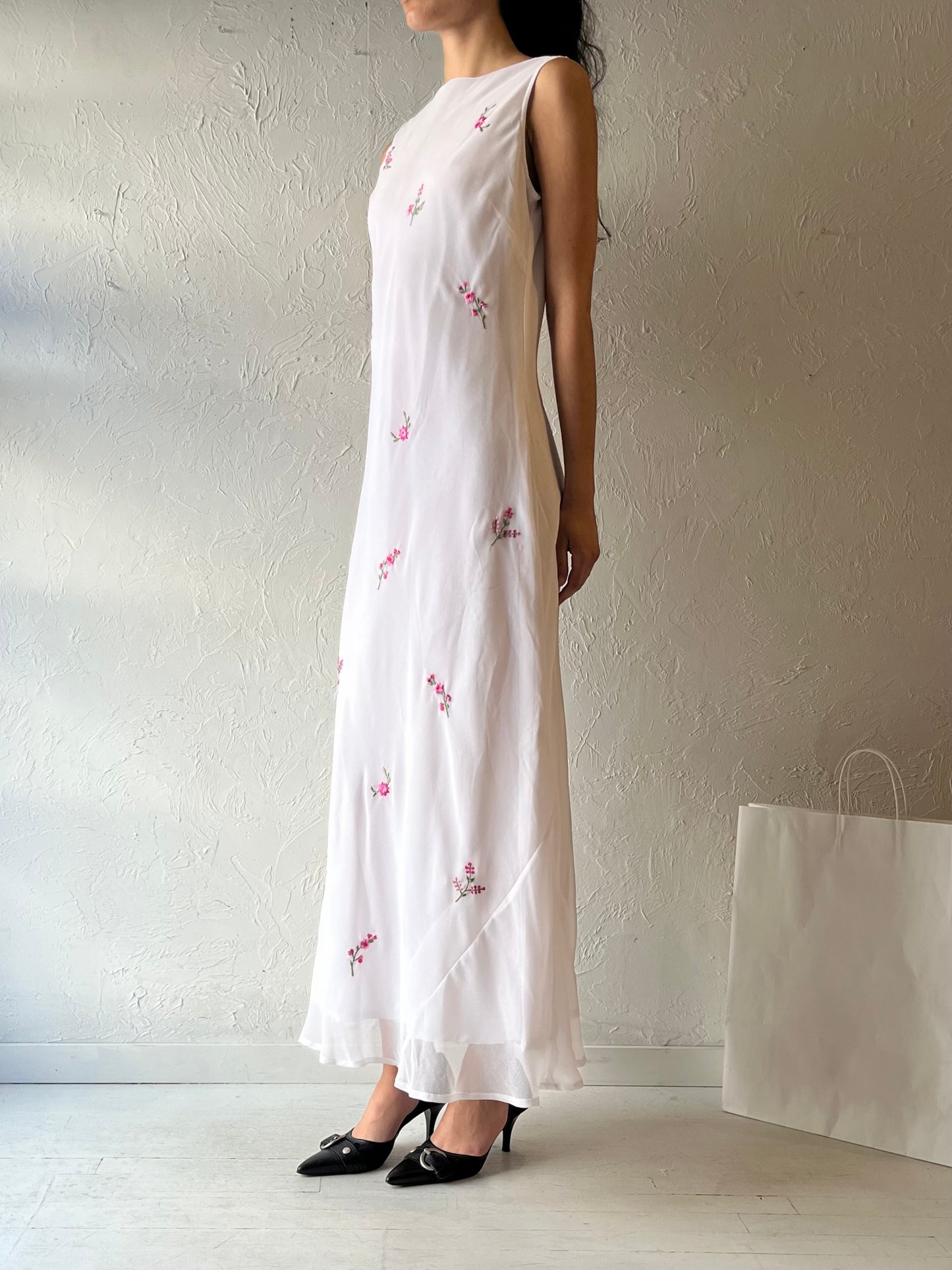 90s ‘Jessica’ White Sleeveless Maxi Dress / Medium