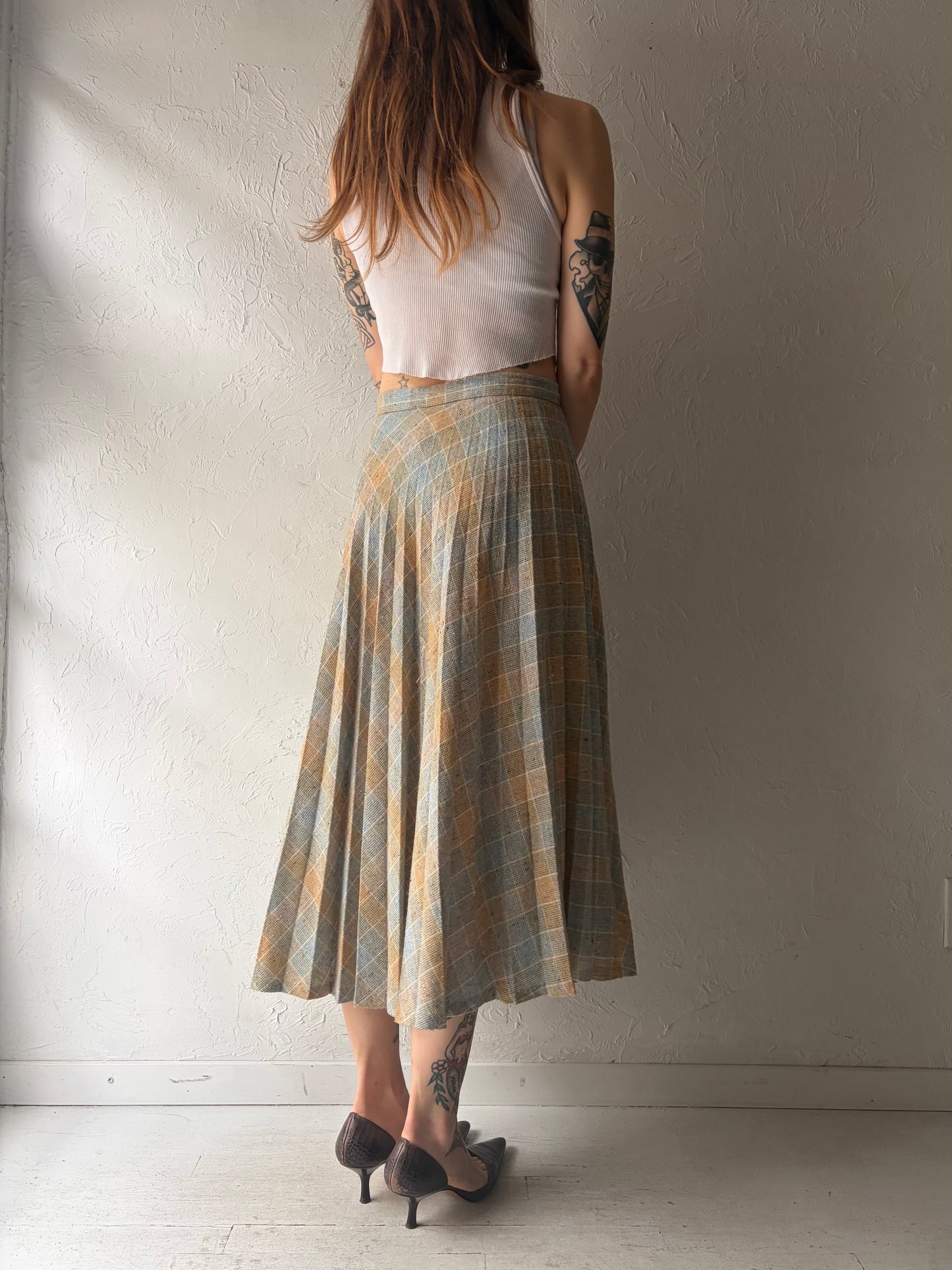 80s 'Louben' Pastel Pleated Knit Preppy Academia Midi Skirt / Small