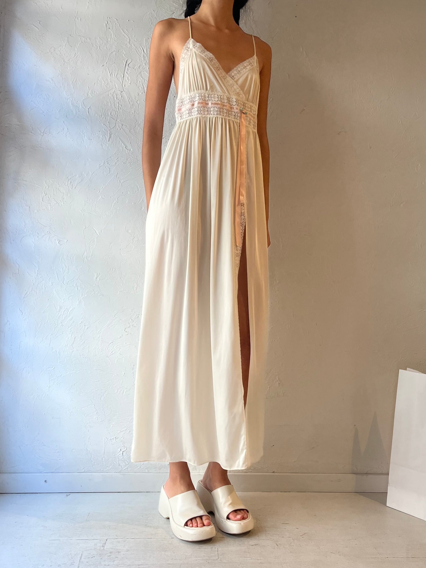 70s 'Gilead' Cream Nylon Night Gown / Small