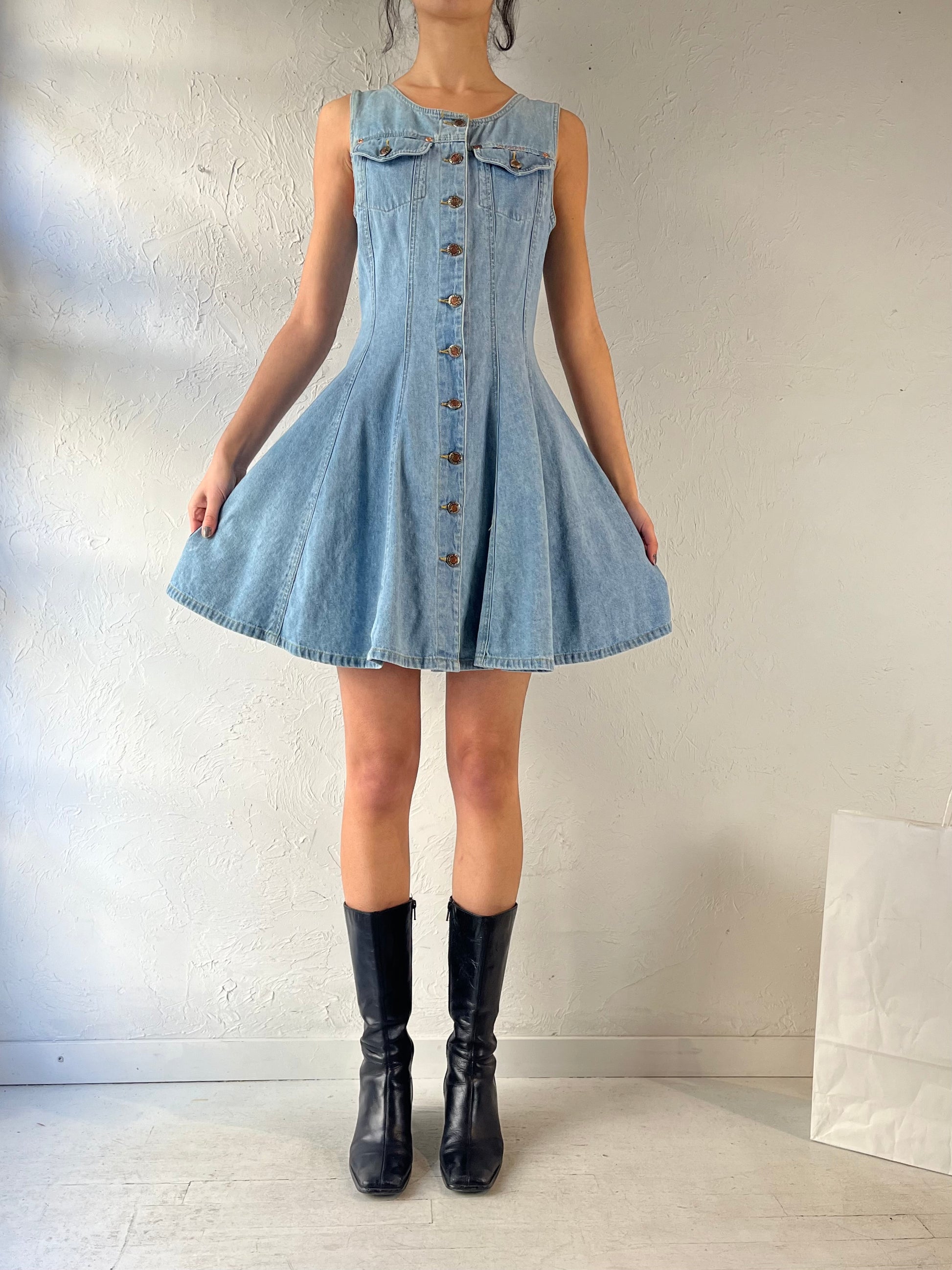 90s ‘Squeeze’ Button Up Denim Mini Dress / Small - Medium