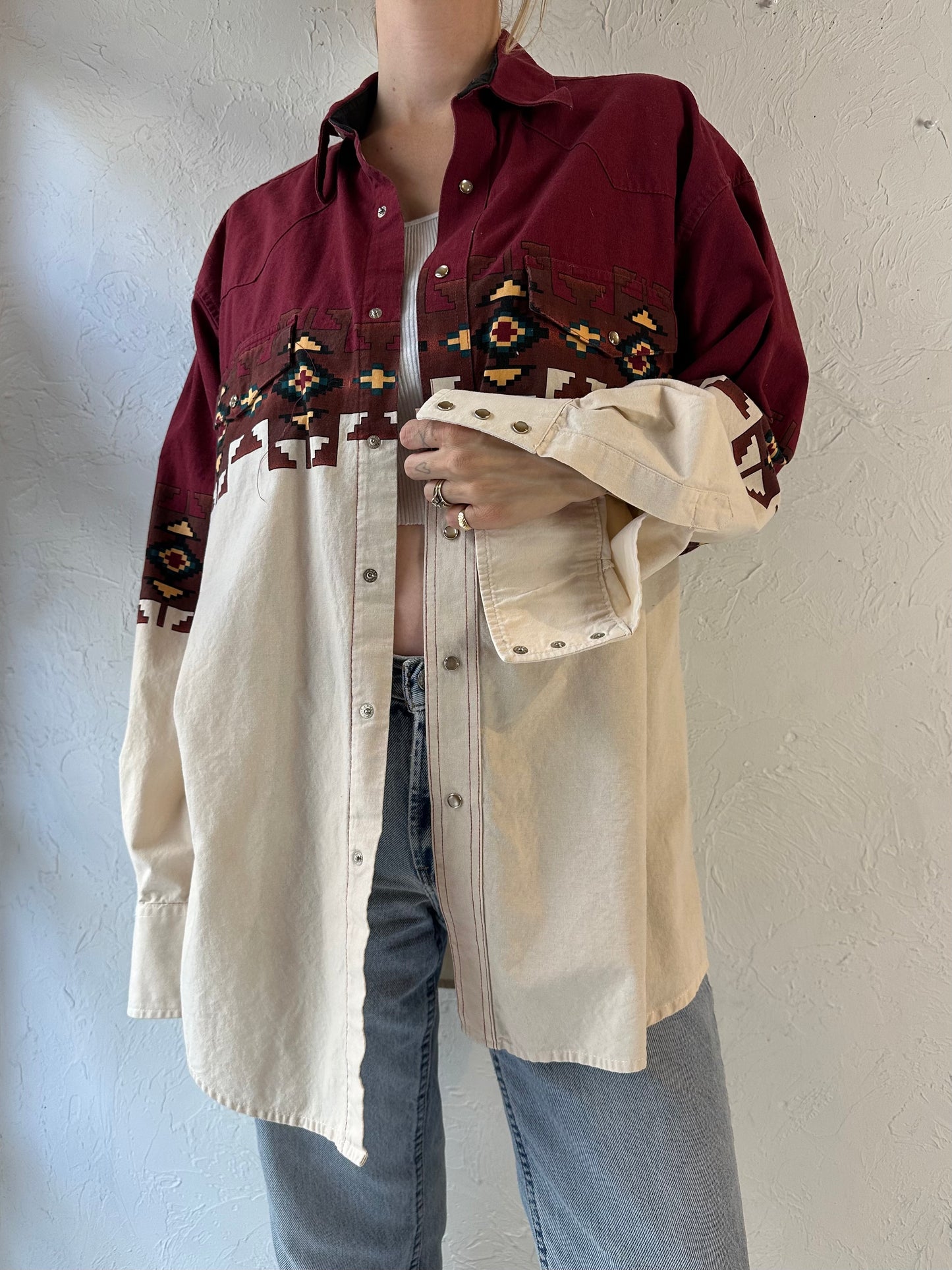 Y2k 'Wrangler' Western Pearl Snap Shirt / Large