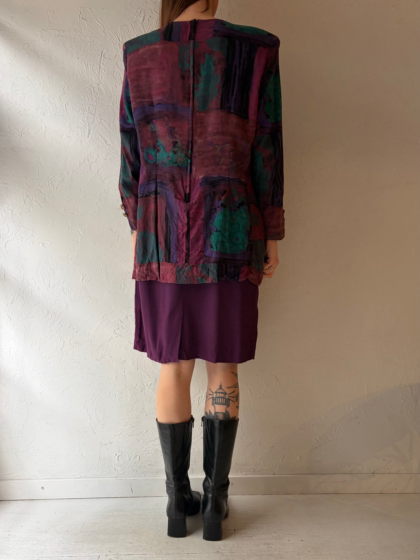 80s 'Algo' Purple Midi Dress / XL