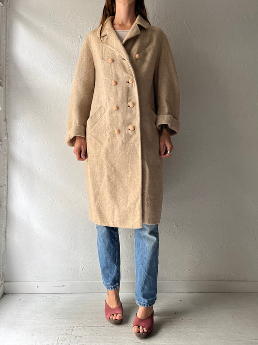 70s 'Denise Originals' Beige Knit Peacoat Minimalist Mod Preppy Fall Jacket / Union Made / Medium