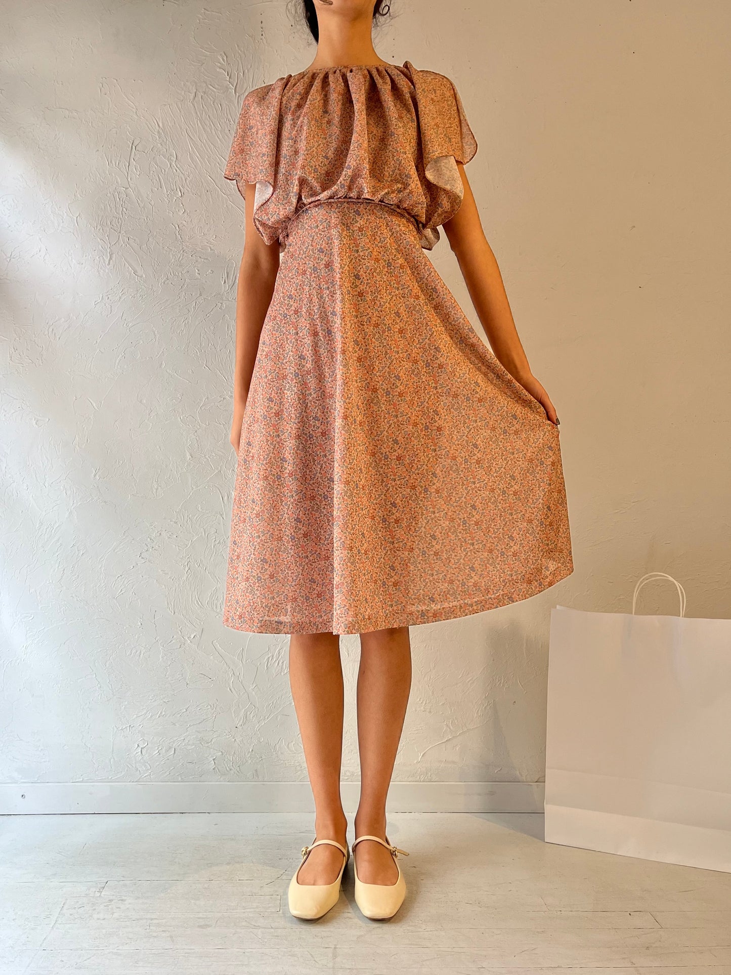 Vintage Handmade Floral Print Midi Dress / Small