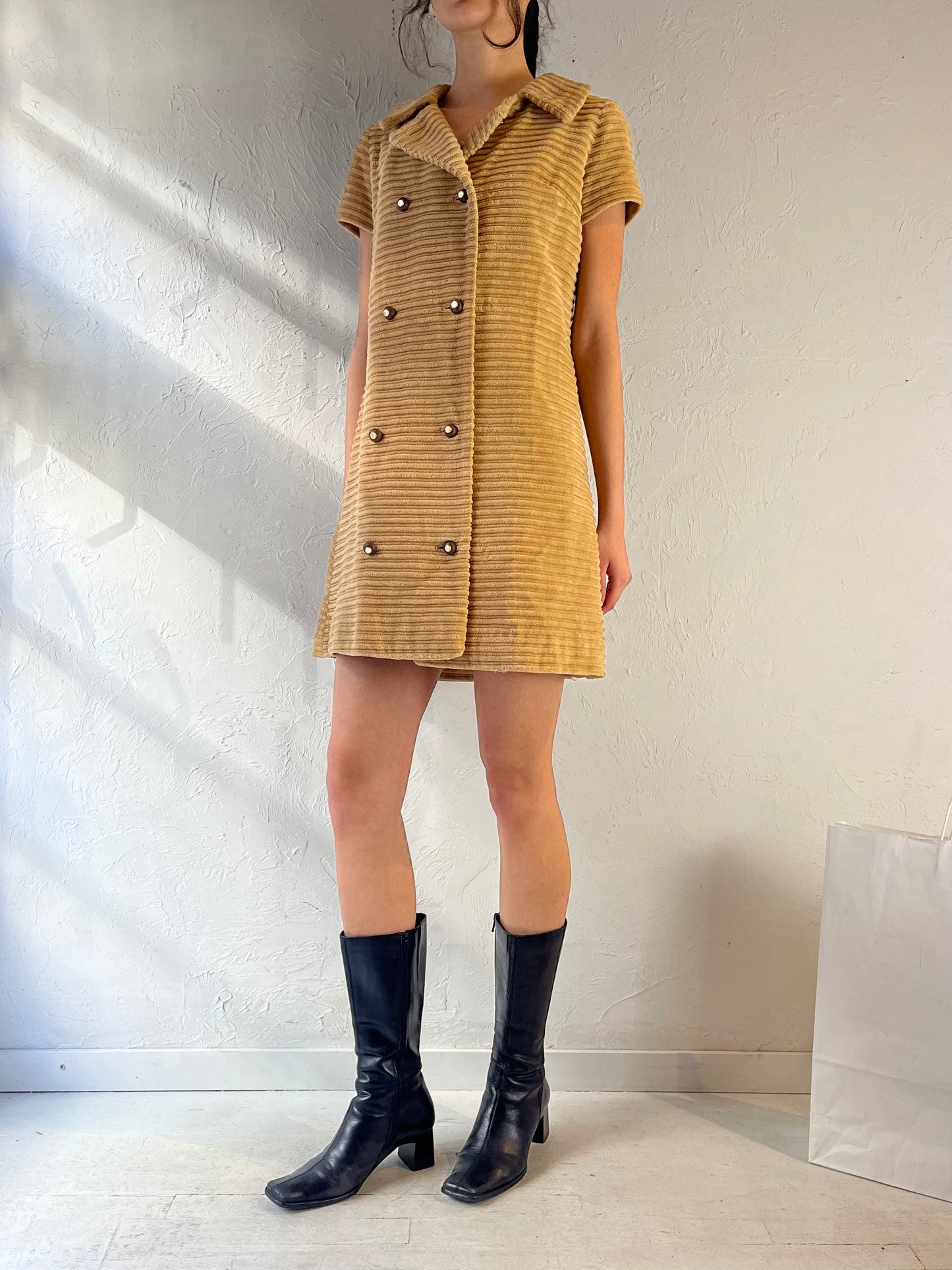 70s ‘Sue Brett’ Beige Corduroy Dress / Small