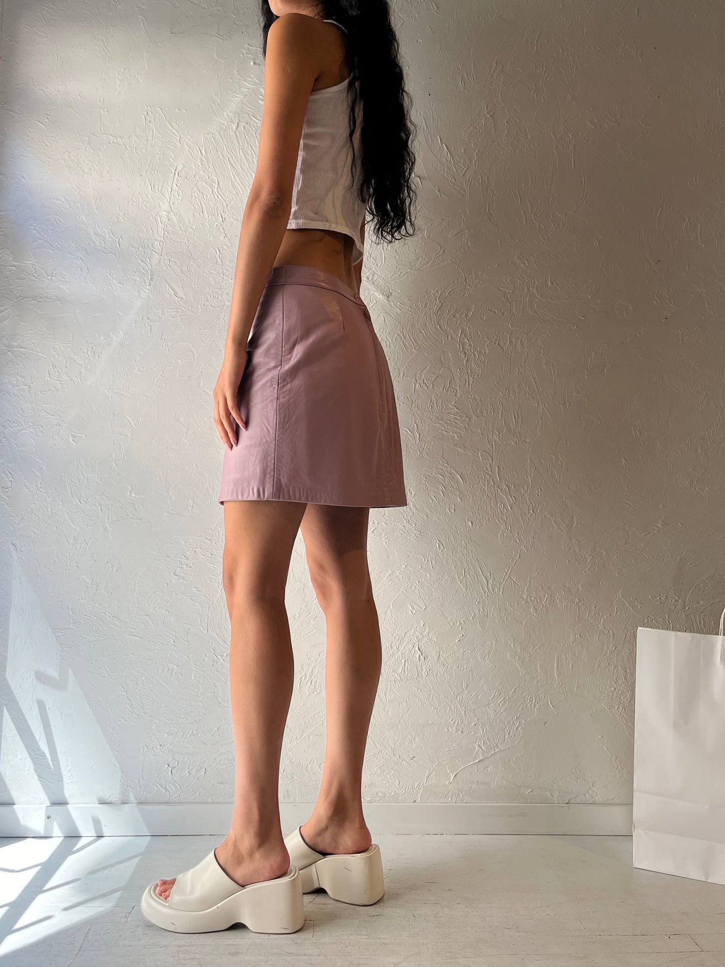 90s 'Mertelli' Pink Leather Mini Skirt / Small