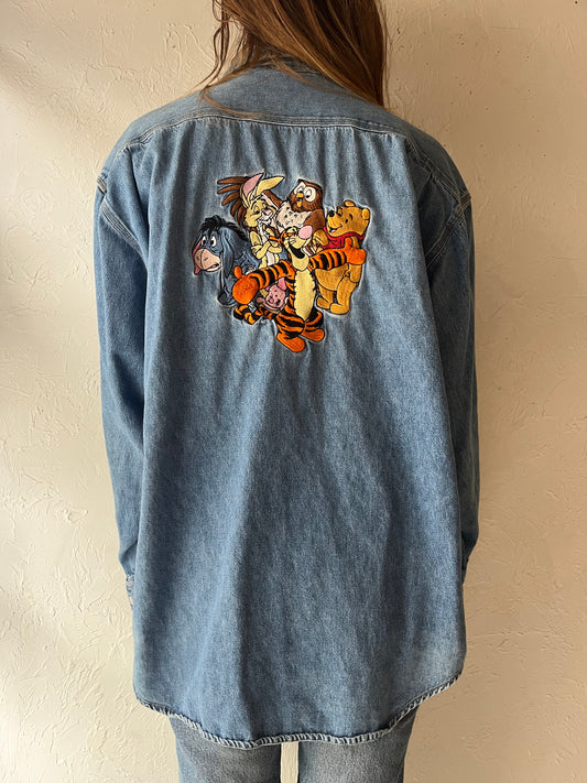 90s 'Disney' Embroidered Denim Shirt / Large