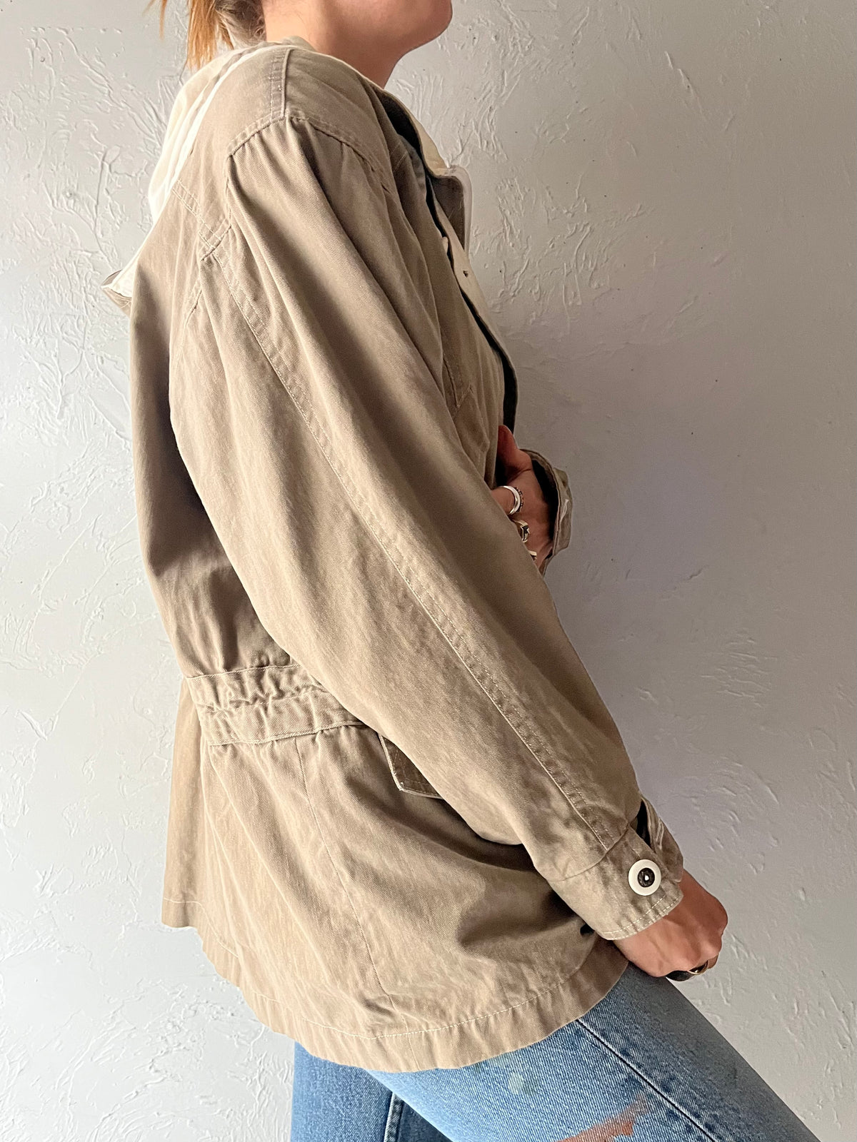 90s 'V.I. Petites' Taupe Cotton Minimalist Normcore Lightweight Spring Jacket / Large