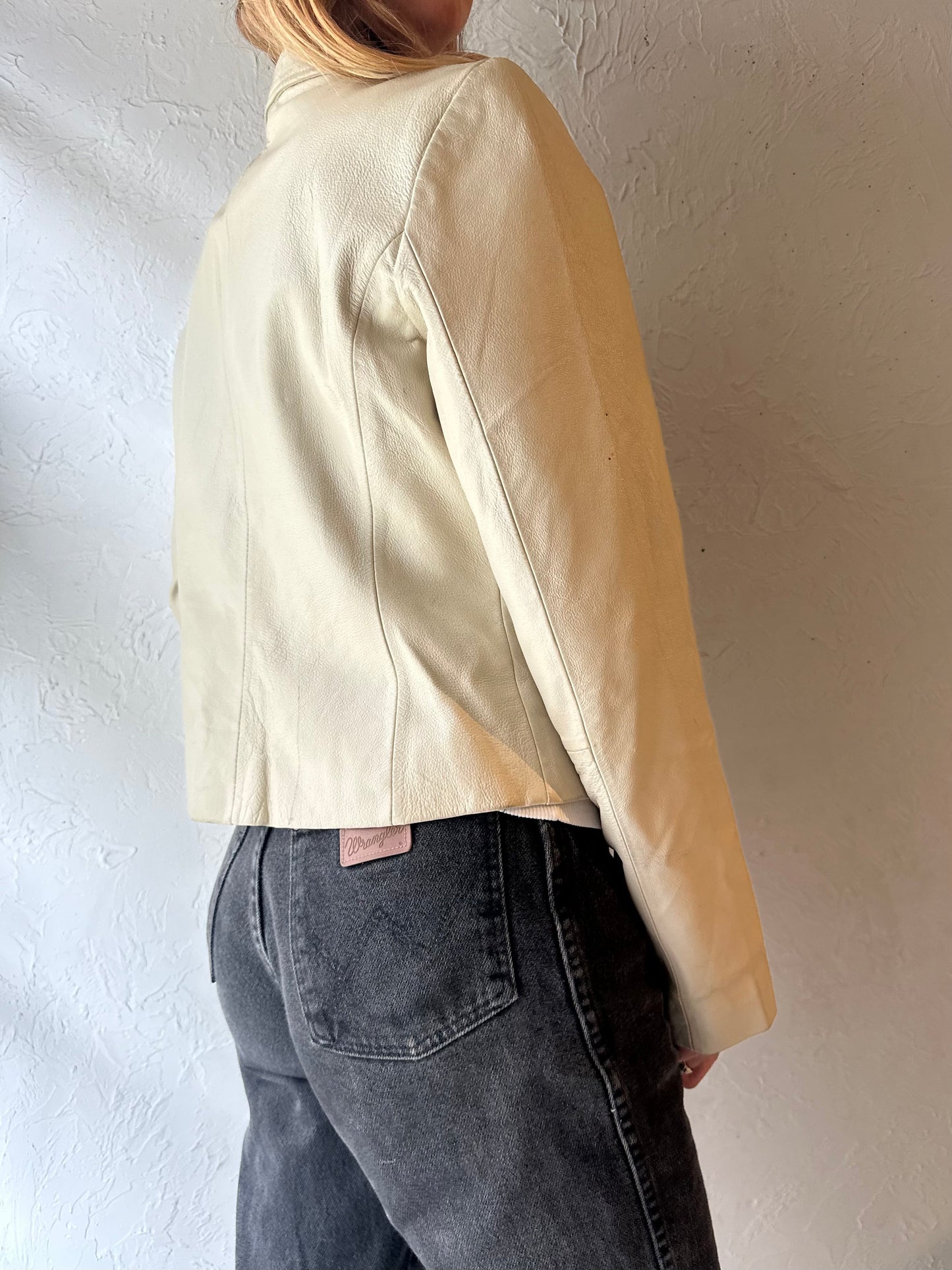 Y2K ‘OXYHO’ White Leather Jacket / Large