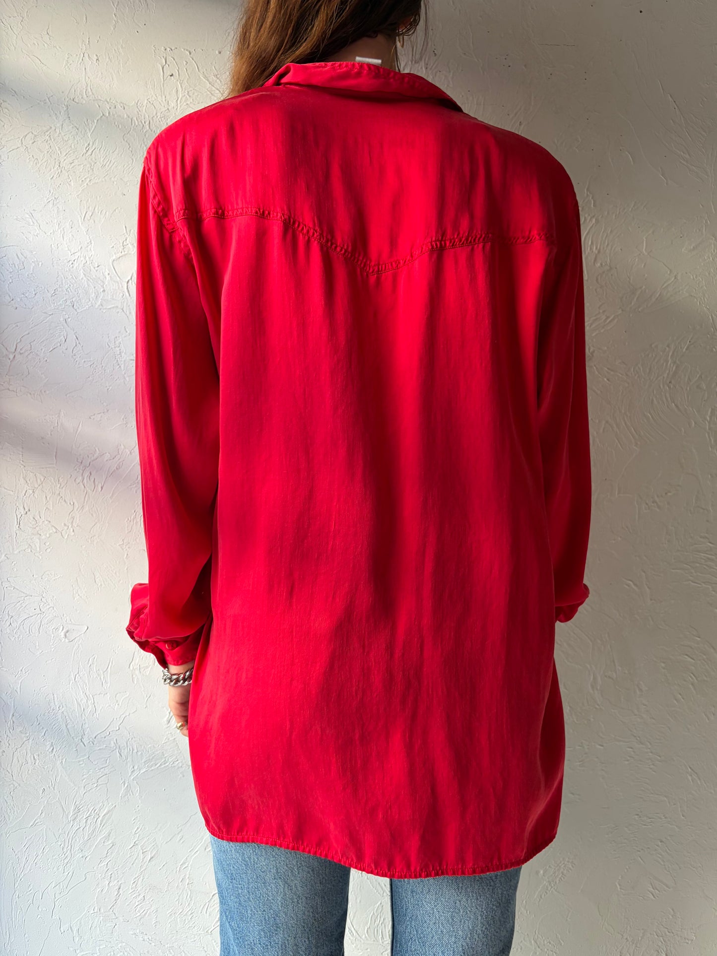 90s 'Wanted' Red Silk Western Shirt / Medium