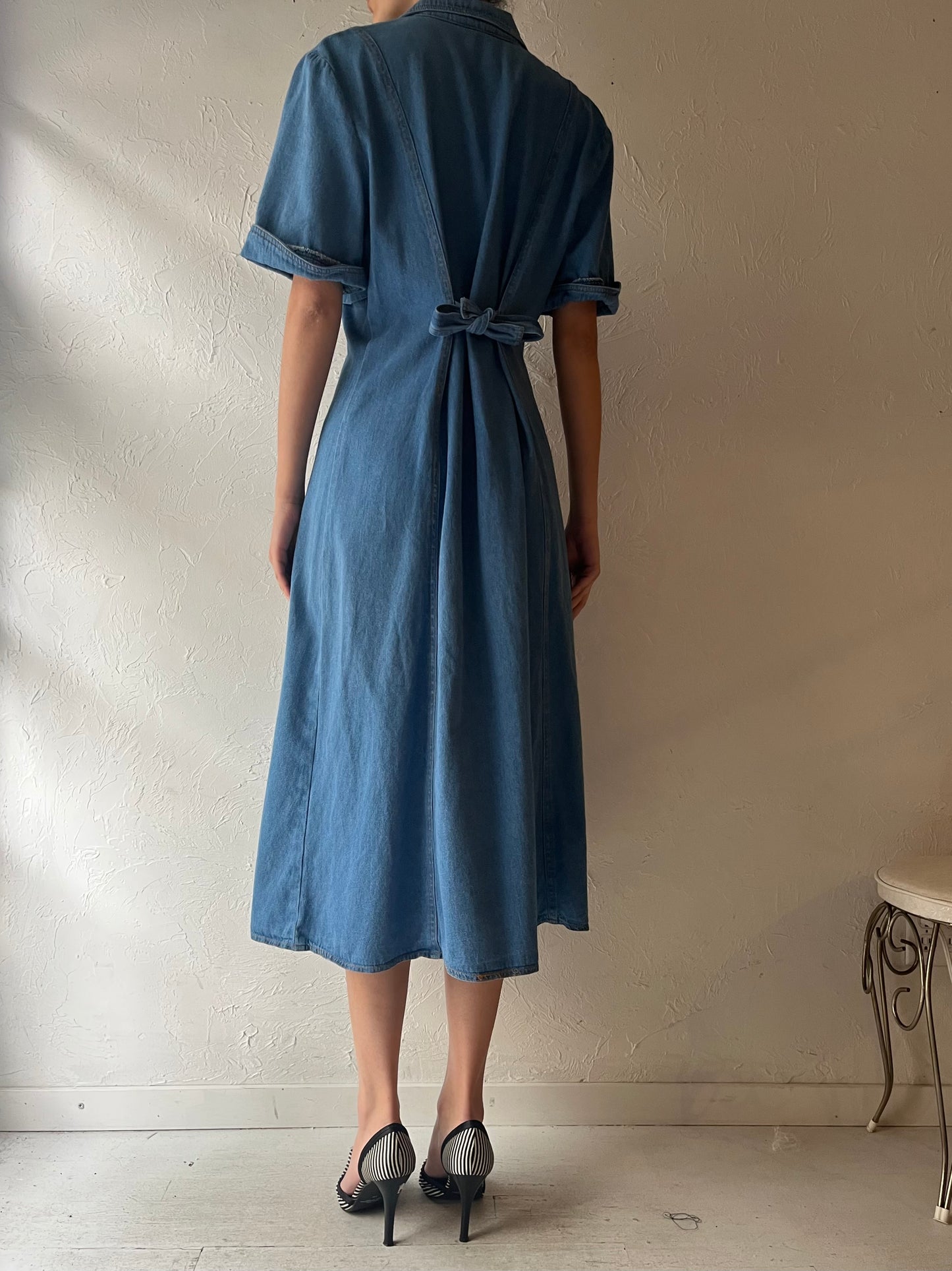 90s 'MHM' Button Up Denim Dress / Medium