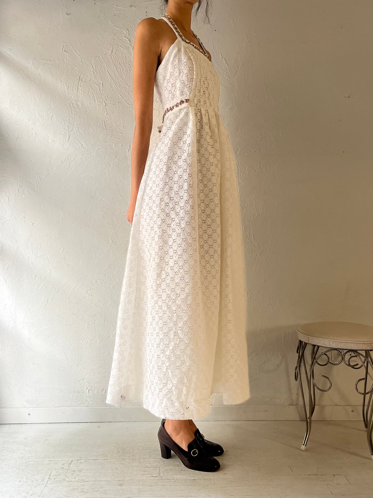 70s ‘Algo’ White Halter Maxi Dress / XSmall