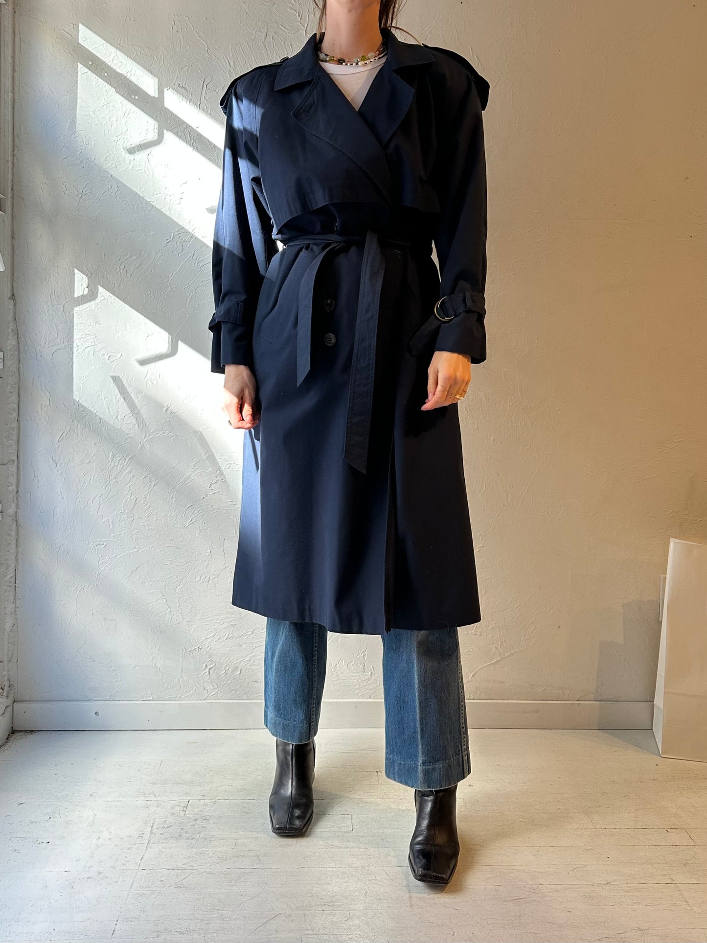 Y2k ‘VI Petites’ Navy Blue Trench Coat / Medium