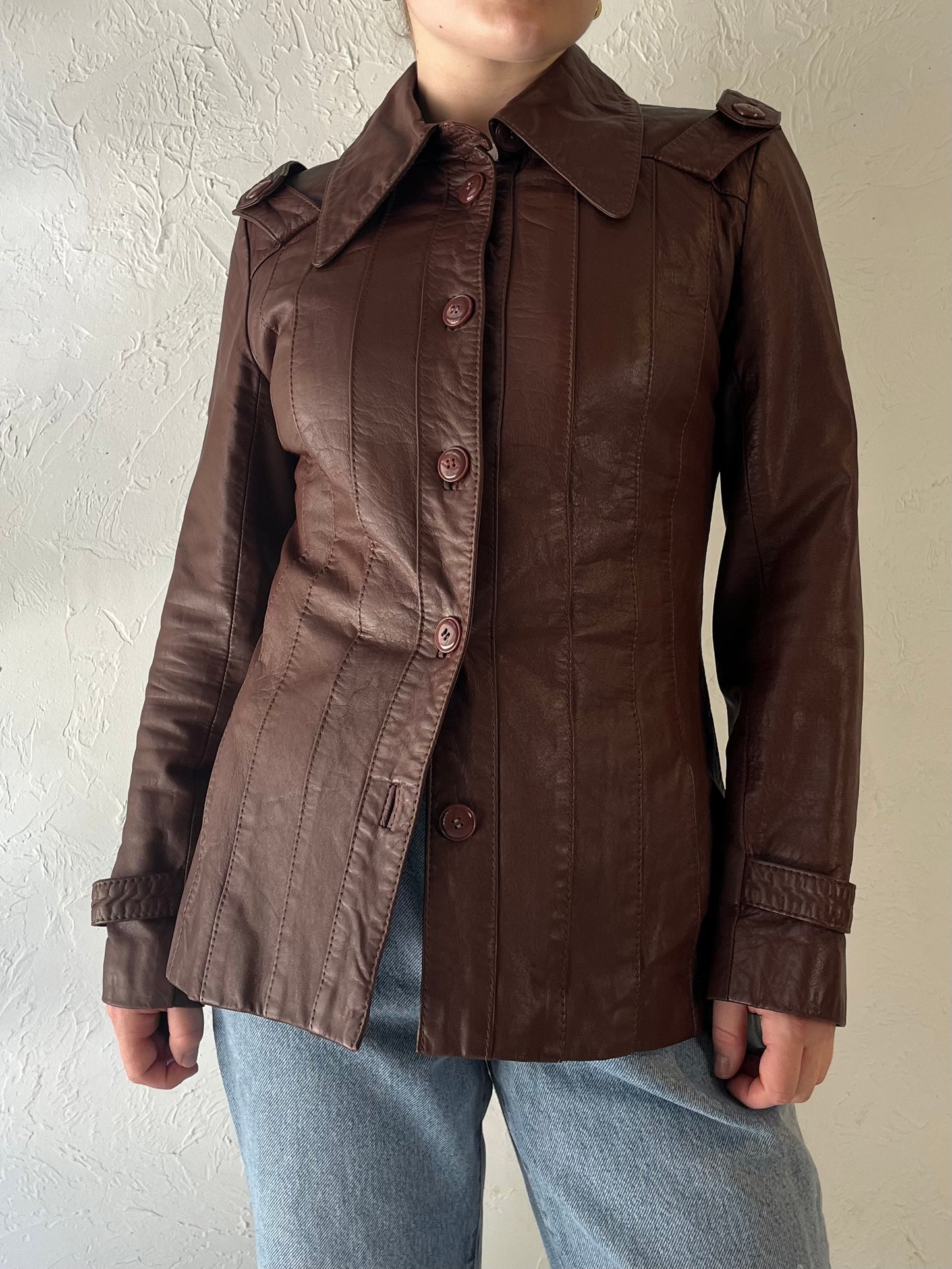 80s 'PBD' Brown Leather Jacket / XS