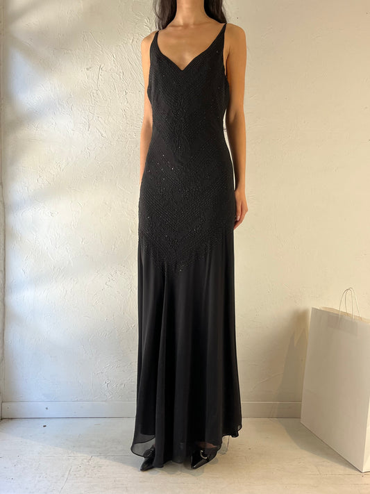 90s ‘Mario Bonita’ Black Beaded Formal Dress / Large