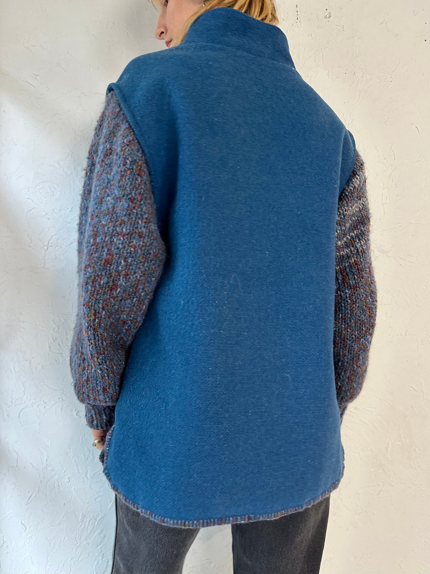 Vintage Hand Knit Wool Jacket with Knit Sleeves / Medium