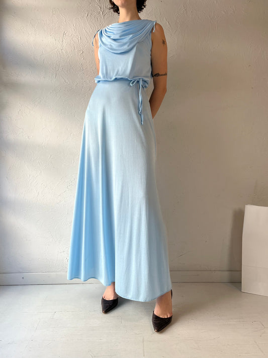 70s 'Nu Mode' Blue Baby Blue Formal Dress / Small