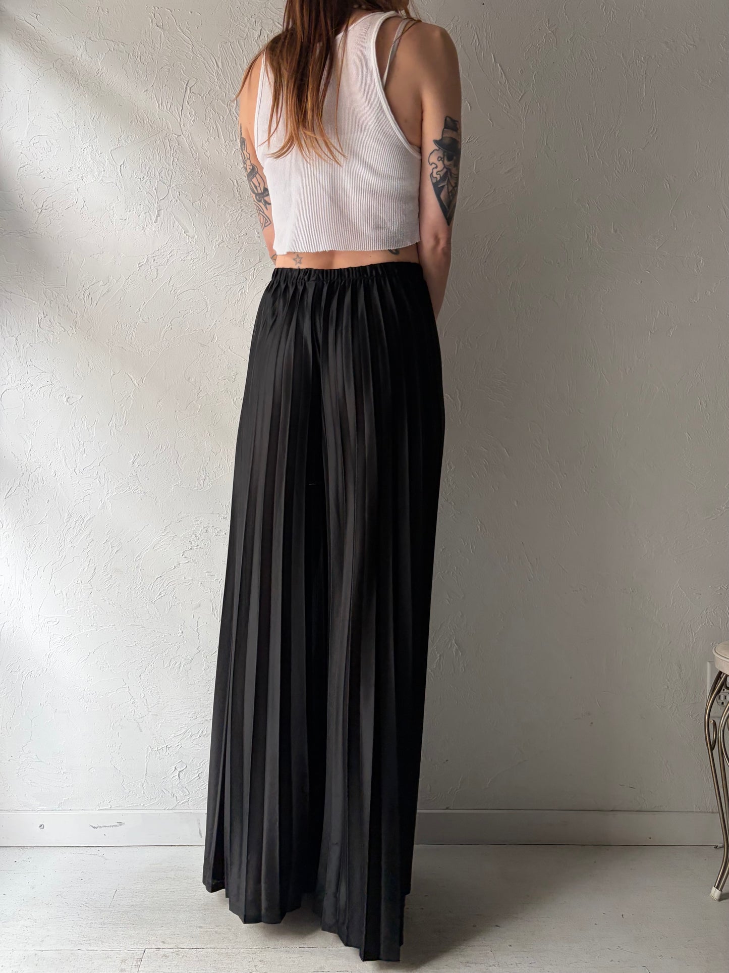 70s 'Win Sten' Union Made Black Accordion Bell Bottom Flare Pants / Small