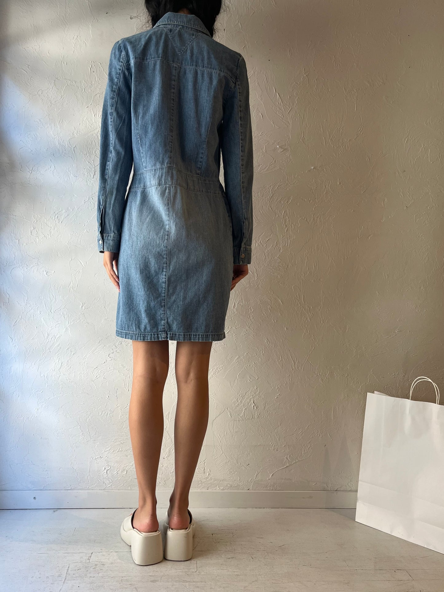 Y2k 'Tommy Hilfiger' Long Sleeve Denim Mini Dress / Small