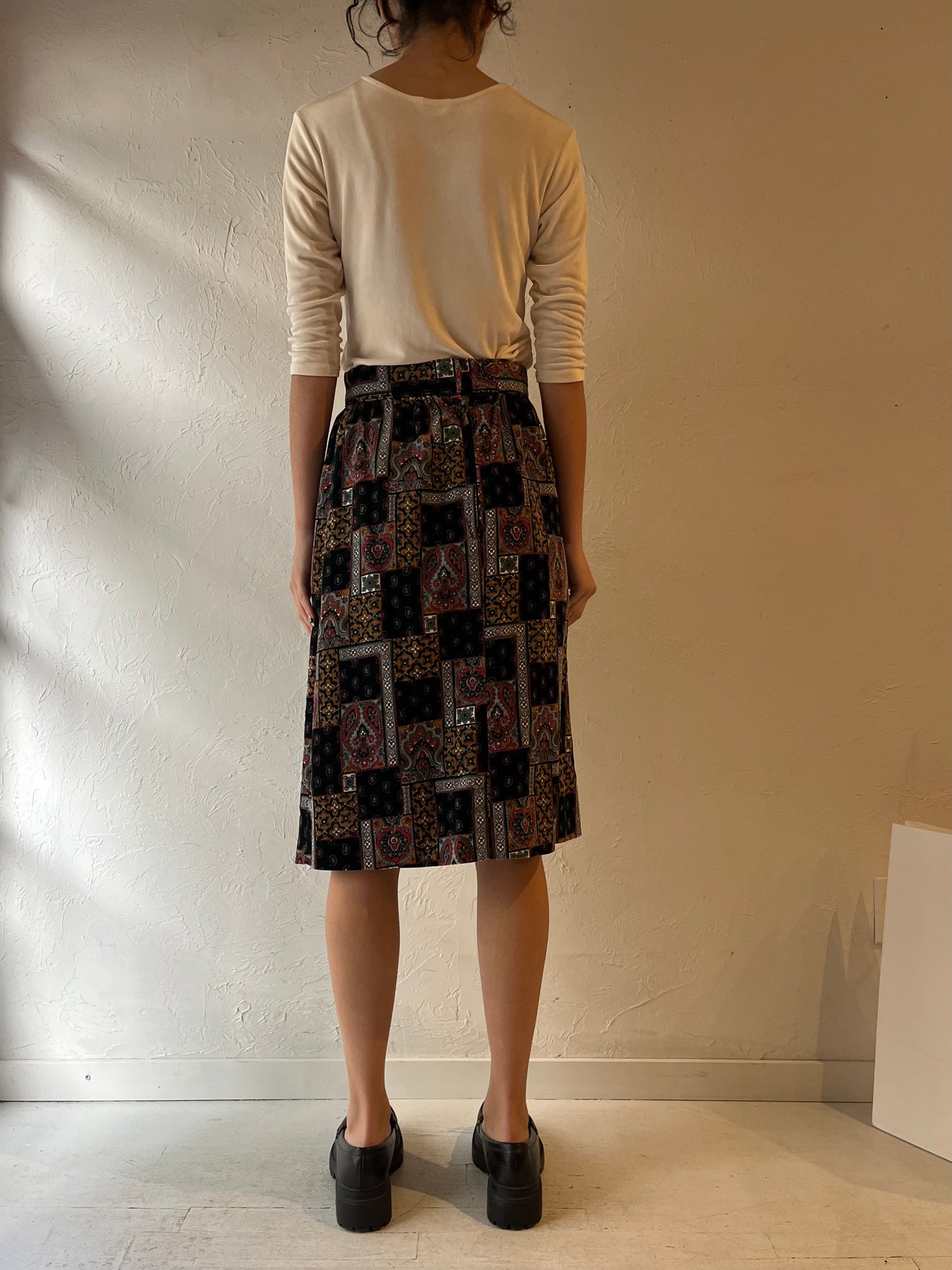 Vintage Handmade Velvet Midi Skirt / Small