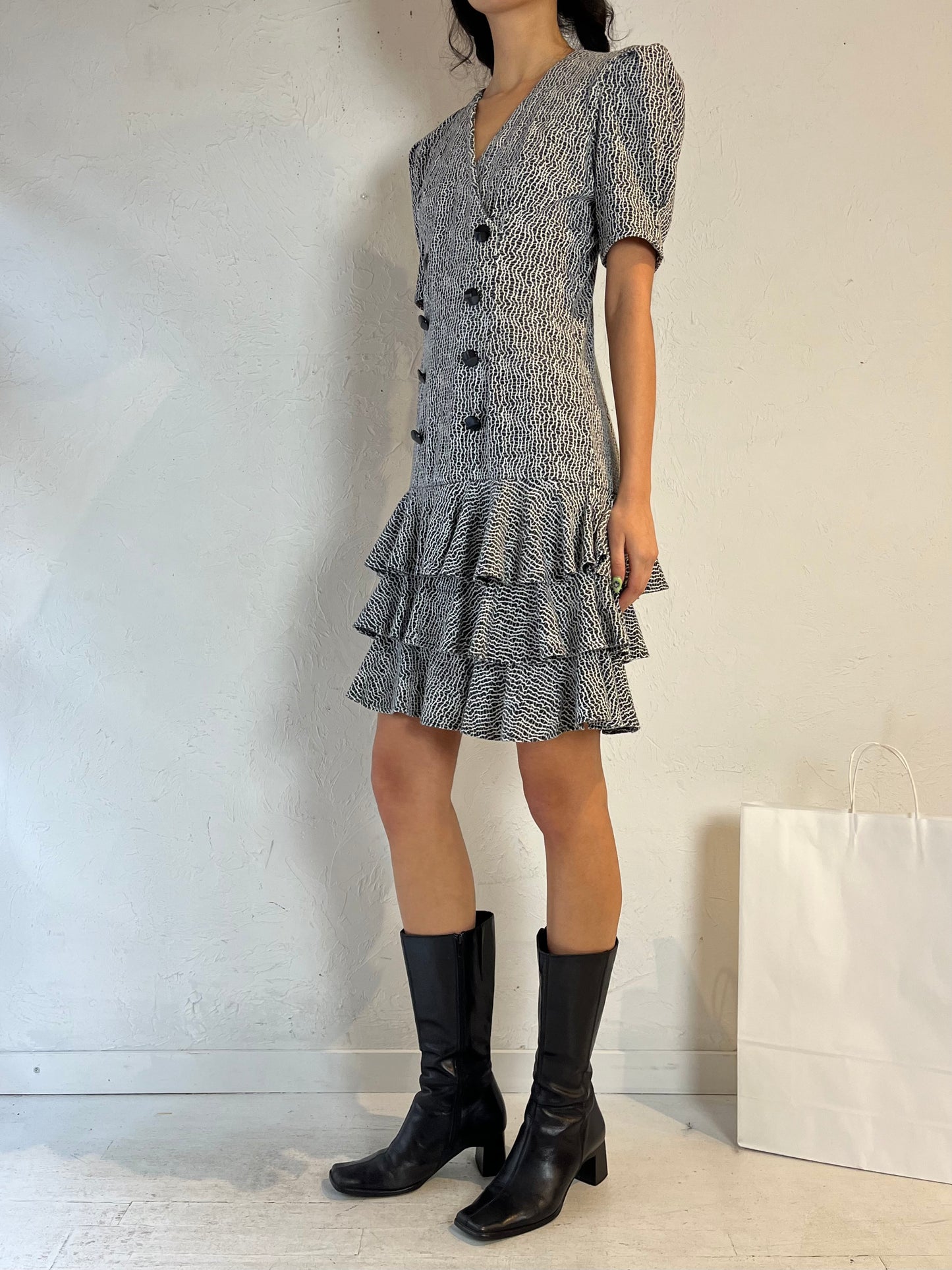 90s ‘All That Jazz’ Ruffle Mini Dress / Medium