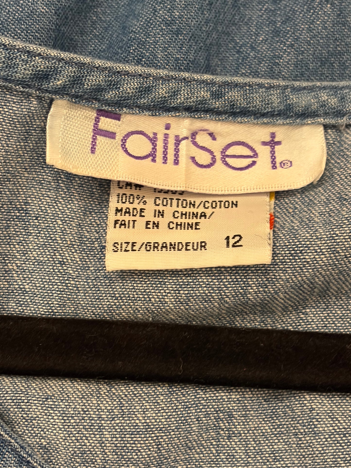 90s 'Fair Set' Embroidered Denim Dress / Medium
