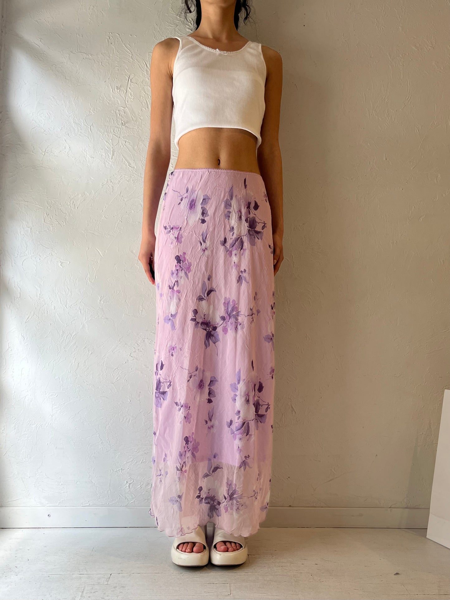90s ‘Jody’ Purple Floral Maxi Skirt / Large