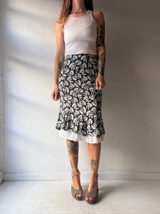 90s 'Shelly Walsh' Bow Patterned Midi Skirt / Small
