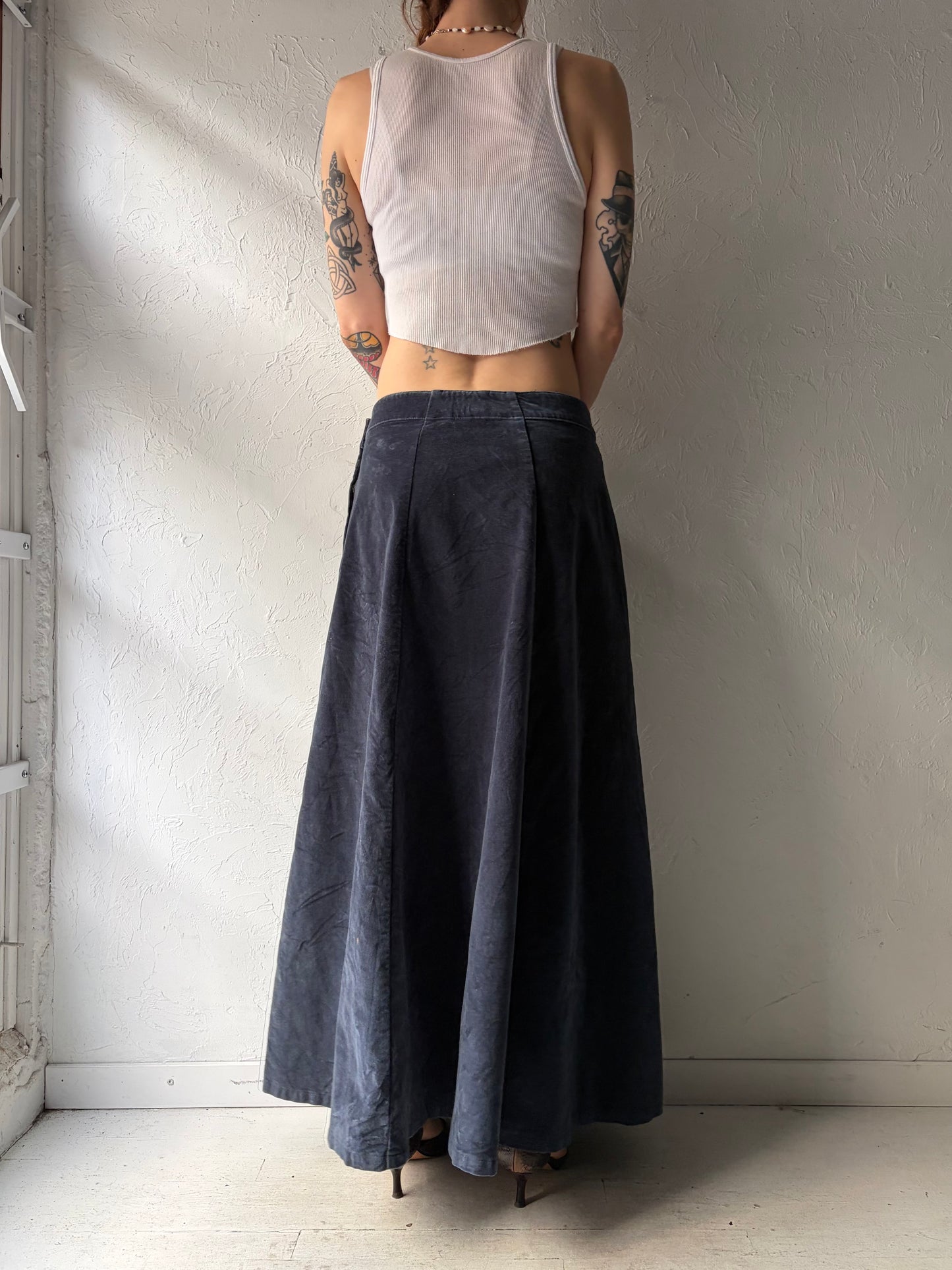 90s 'Tommy Hilfiger' Blue Velvet Grunge Maxi Skirt / Medium