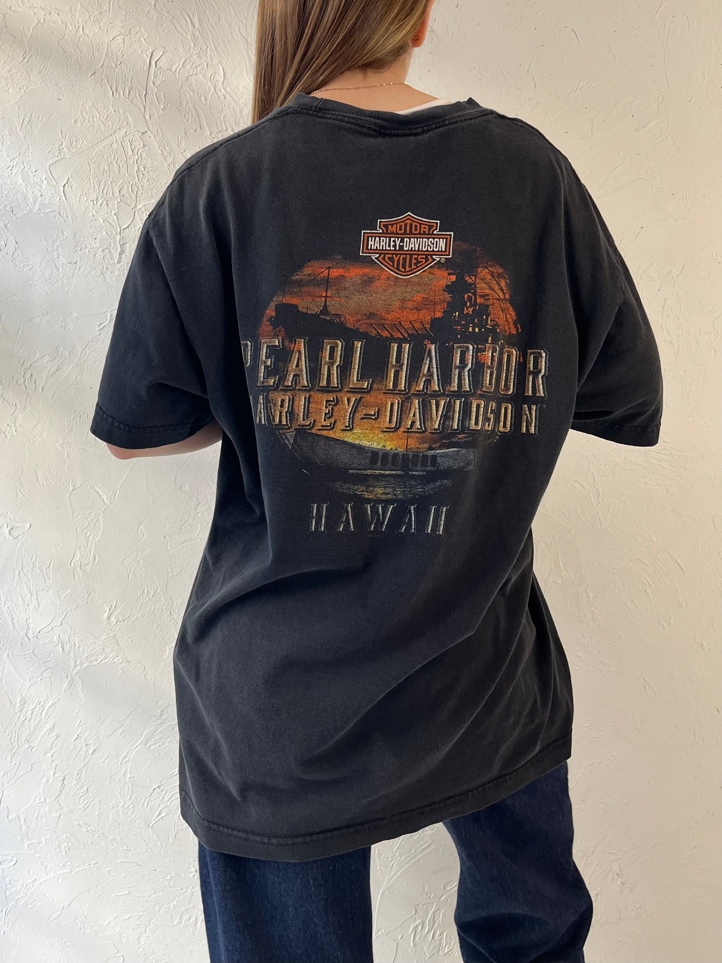 Y2k 'Harley Davidson' Pearl Harbor Hawaii T Shirt / Large