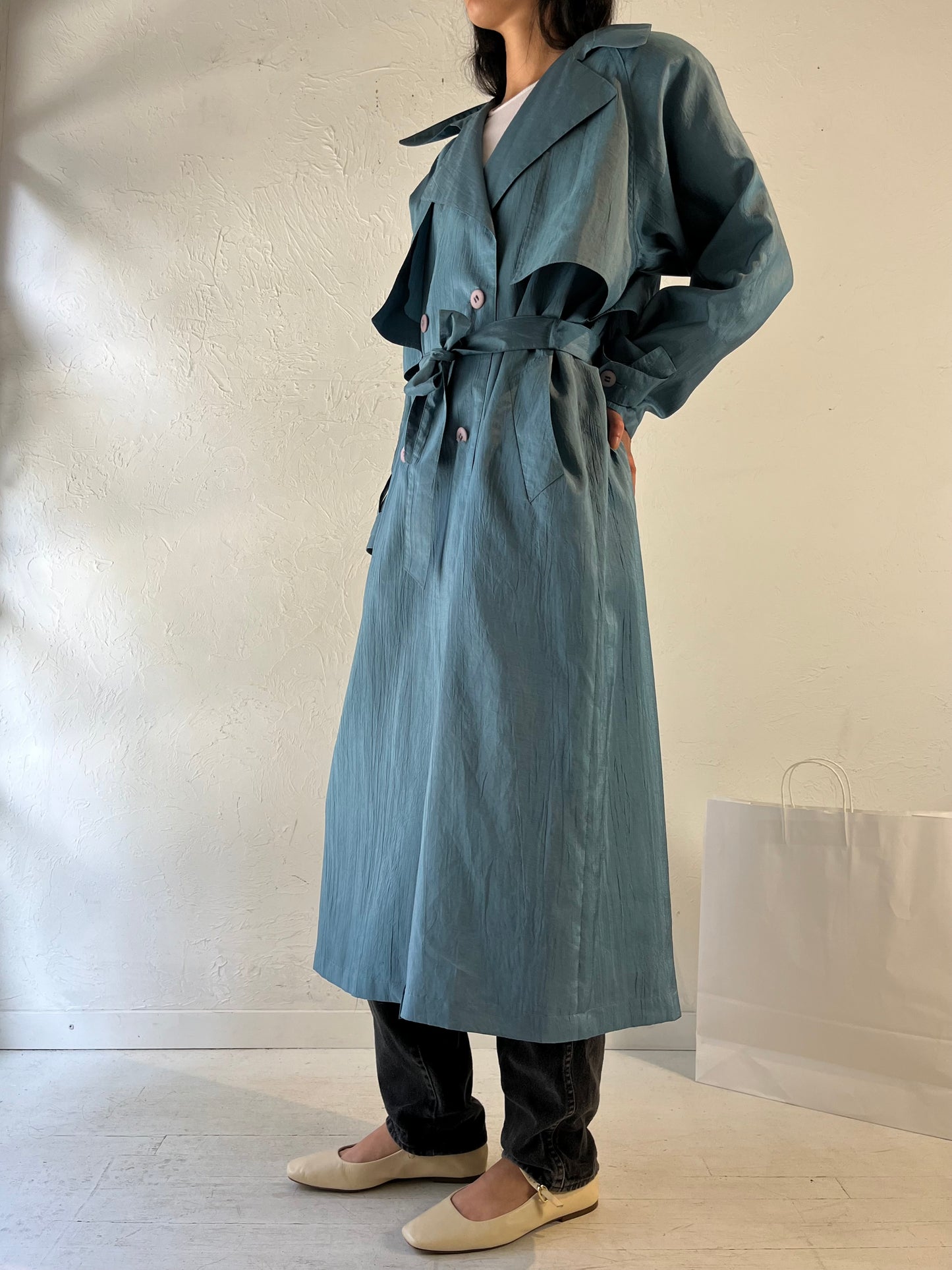 Y2k 'Thunder Bay' Light Weight Blue Trench Coat / Medium