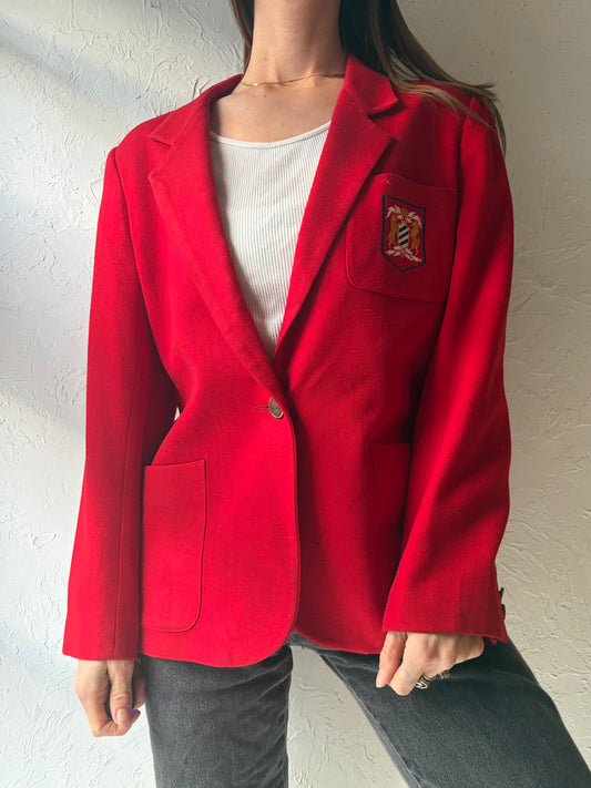 80s 'Chaus' Red Knit Academia Blazer Jacket / Medium