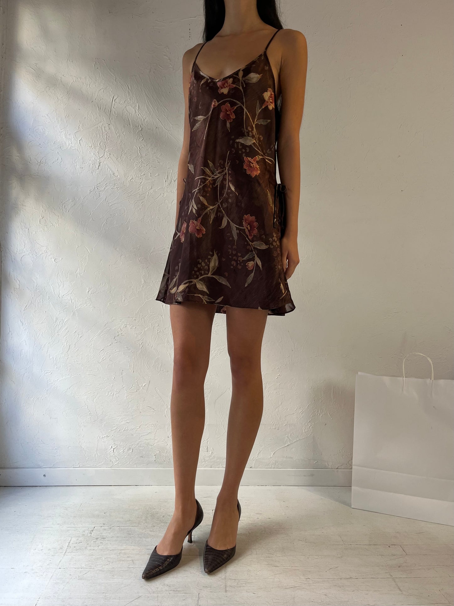 90s ‘Secret Treasures’ Brown Floral Slip Dress / Medium