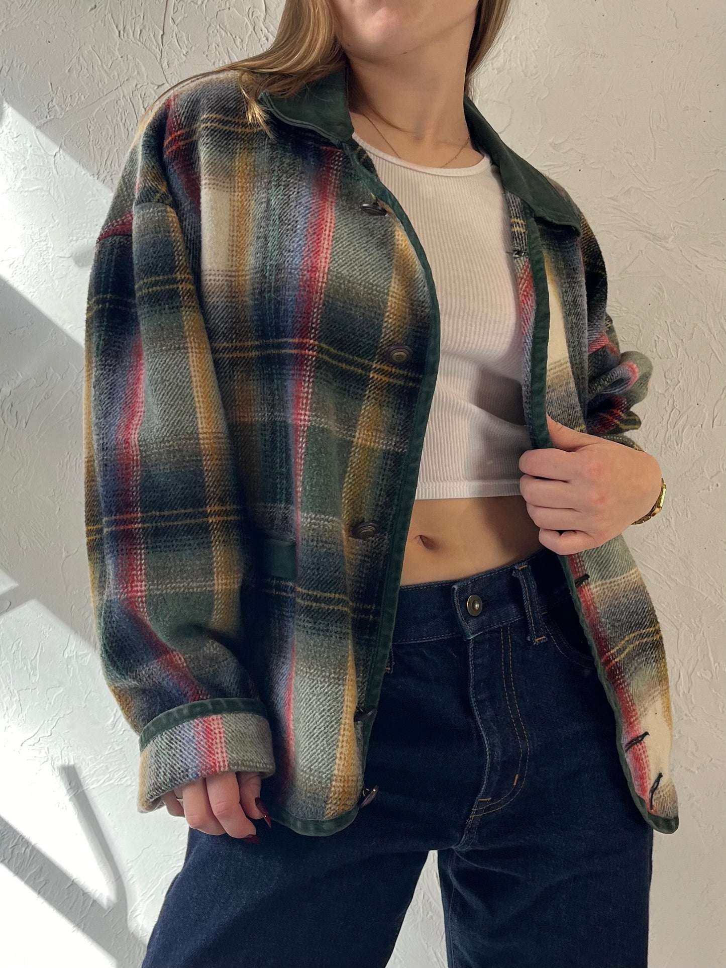 90s ‘BB Dakota’ Plaid Knit Jacket / Medium