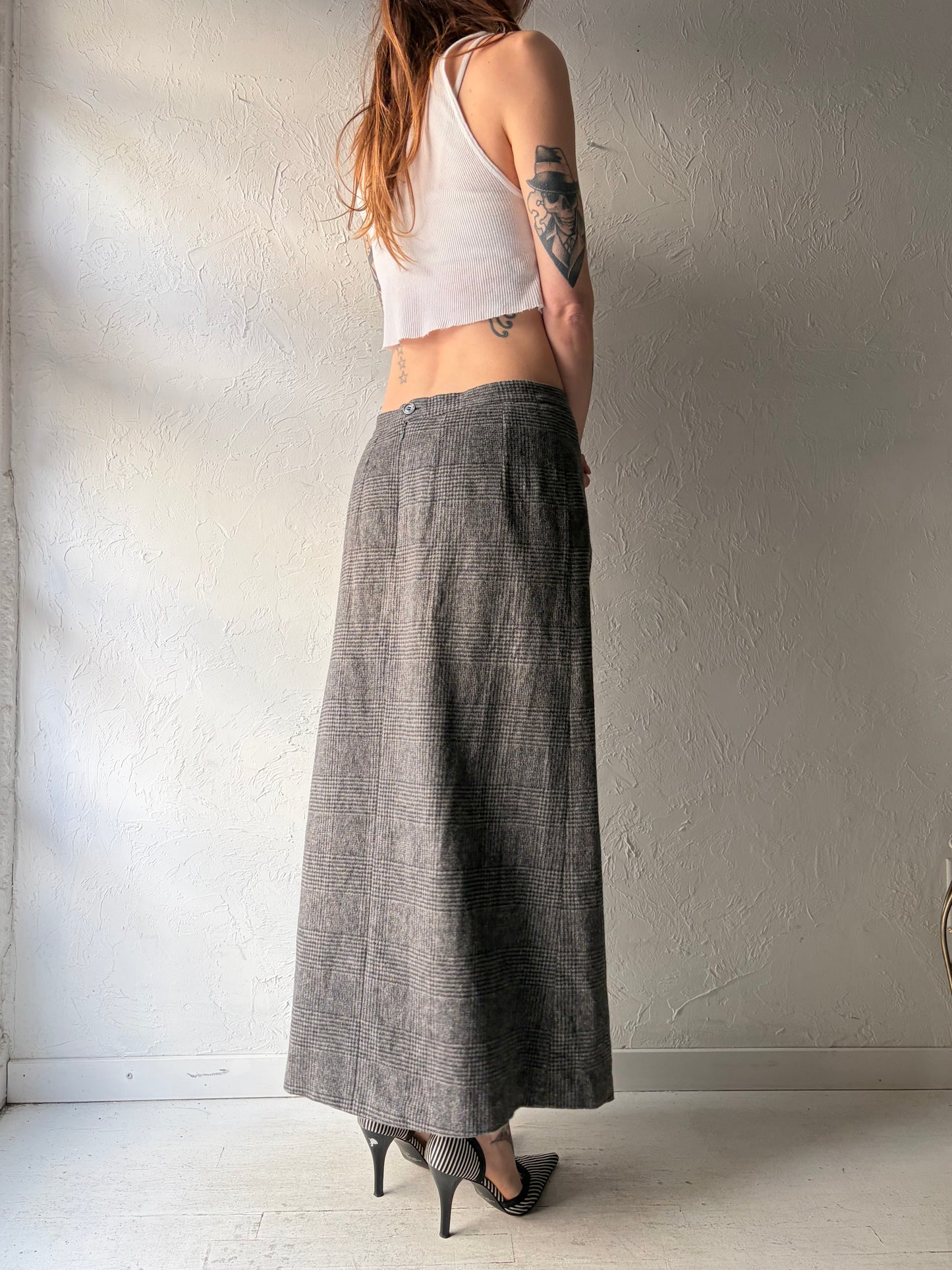 Vintage Gray Knit Spring Winter Maxi Skirt / Medium