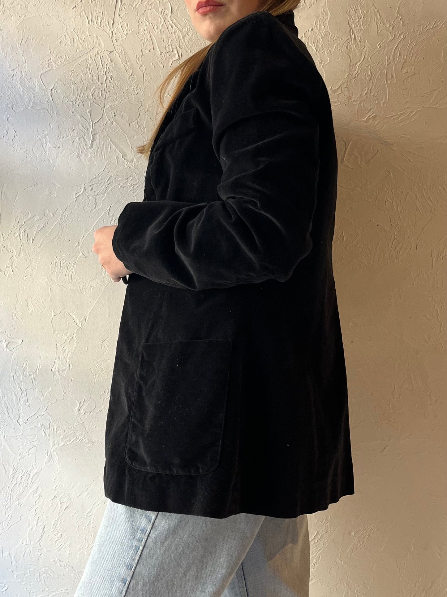 70s ‘Louben’ Black Velvet Blazer Jacket / Medium