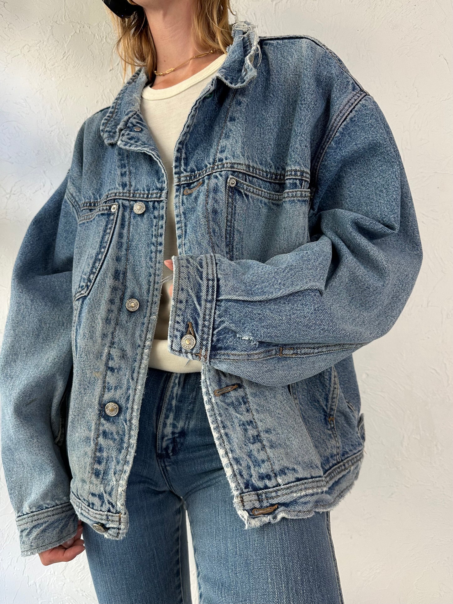 90s 'Tommy Hilfiger' Thrashed Denim Jacket / Large