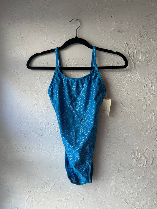 90s ‘Sears’ Deadstock Blue Sparkly One Piece Bathing Suit / Small