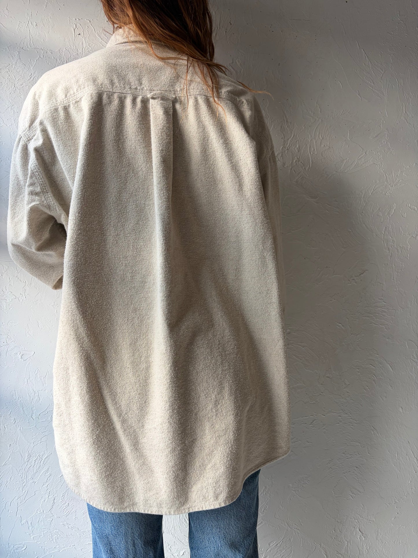 90s 'Woolrich' Cream Thick Cotton Button Up Shirt / Large