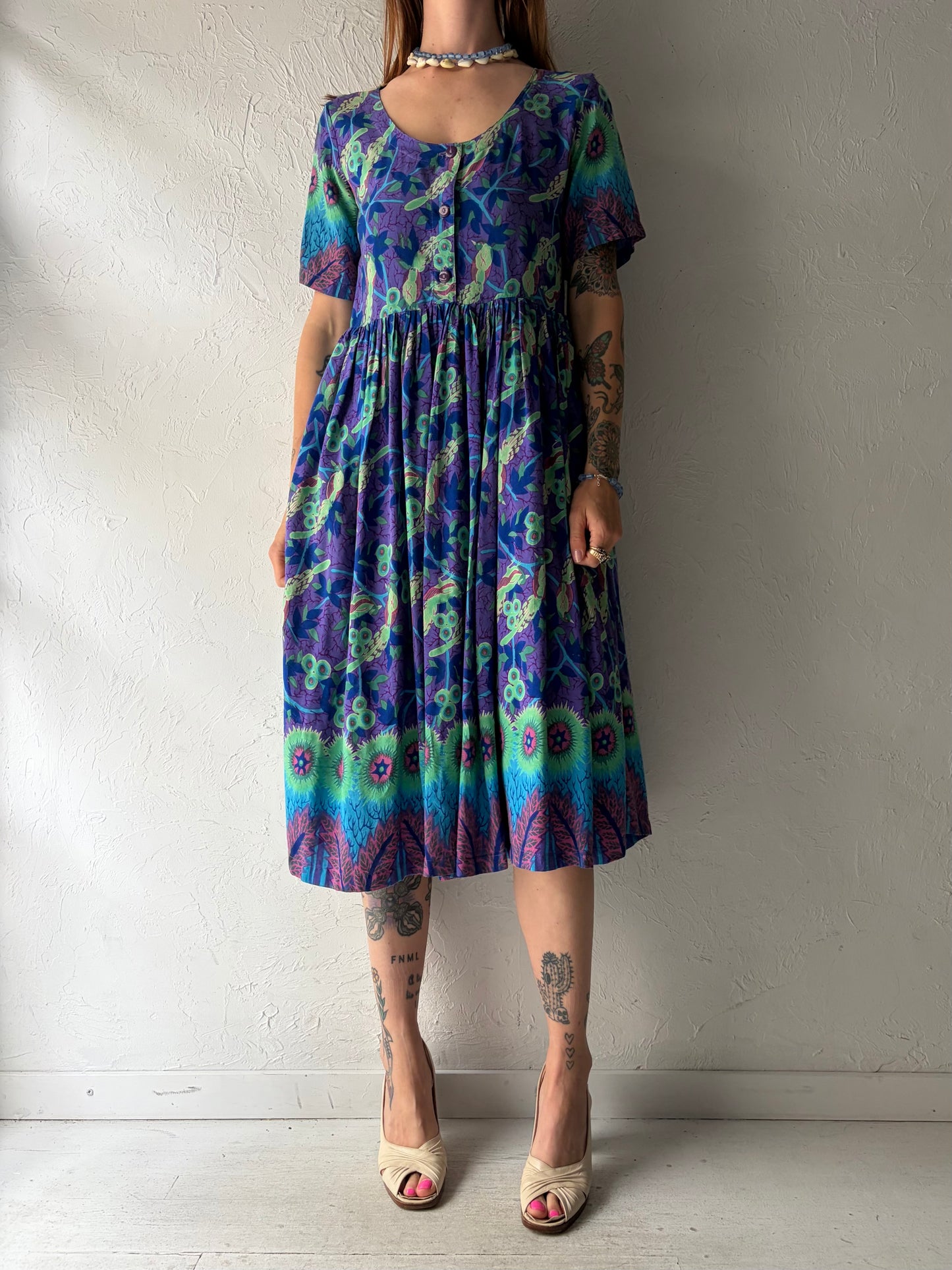 Vintage 'Rainbow Jo' Patterned Midi Skirt / XS