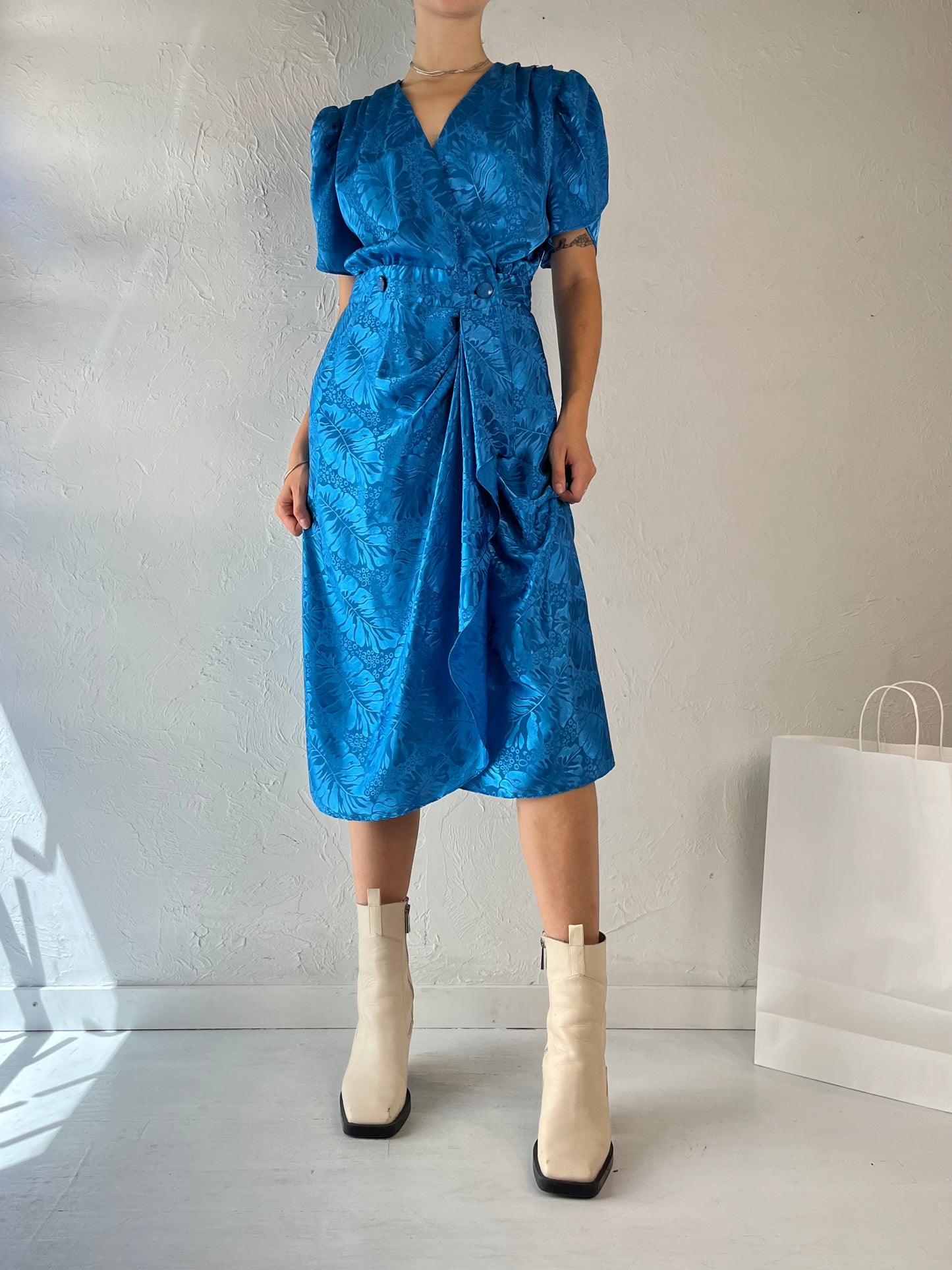 80s 'Orite Petite' Blue Silky Dress / Union Made / Medium