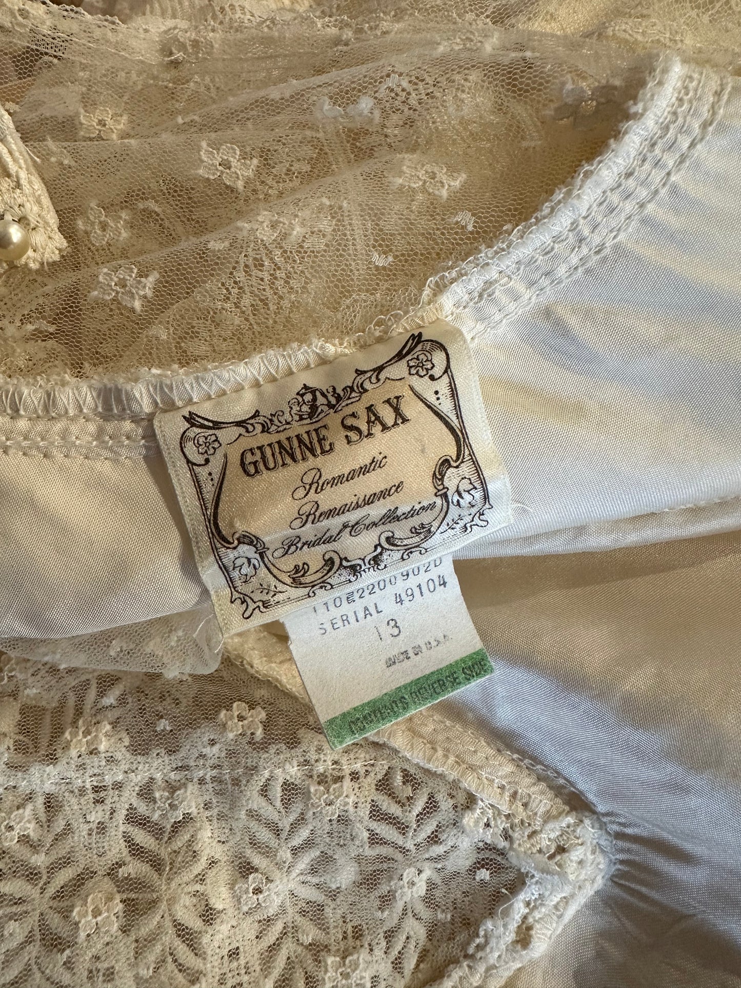 70s 'Gunne Sax' Cream Lace Long Sleeve Tiered Dress / Small - Medium