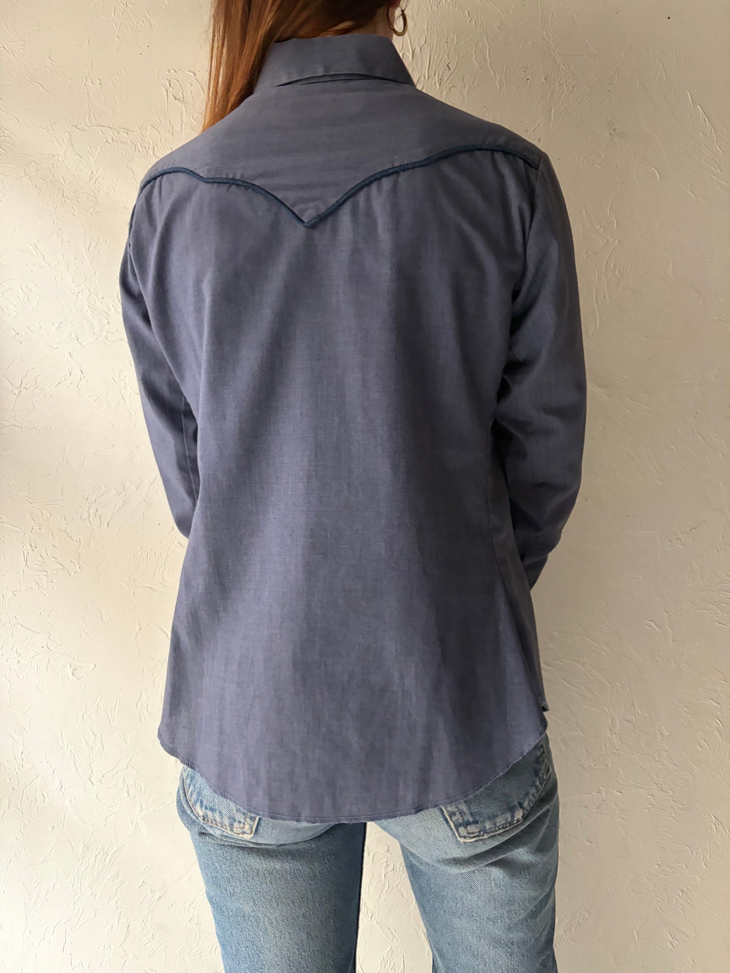 80s 'Panhandle Slim' Blue Western Bib Shirt / Small