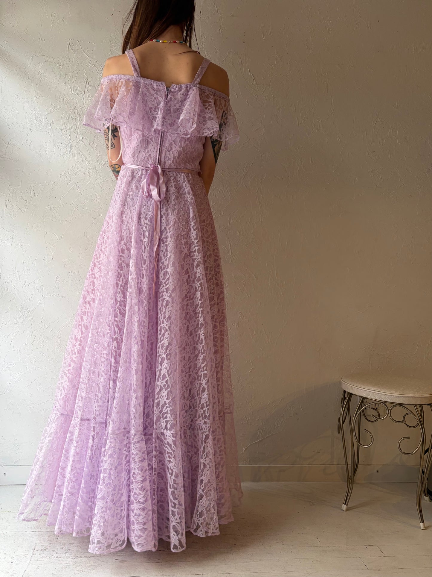 70s 'Impressions' Purple Lace Formal Dress / Union Made / Small