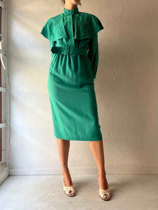 80s 'Eric Ryan' Green Retro Long Sleeve Spring Midi Shirt Dress / Medium